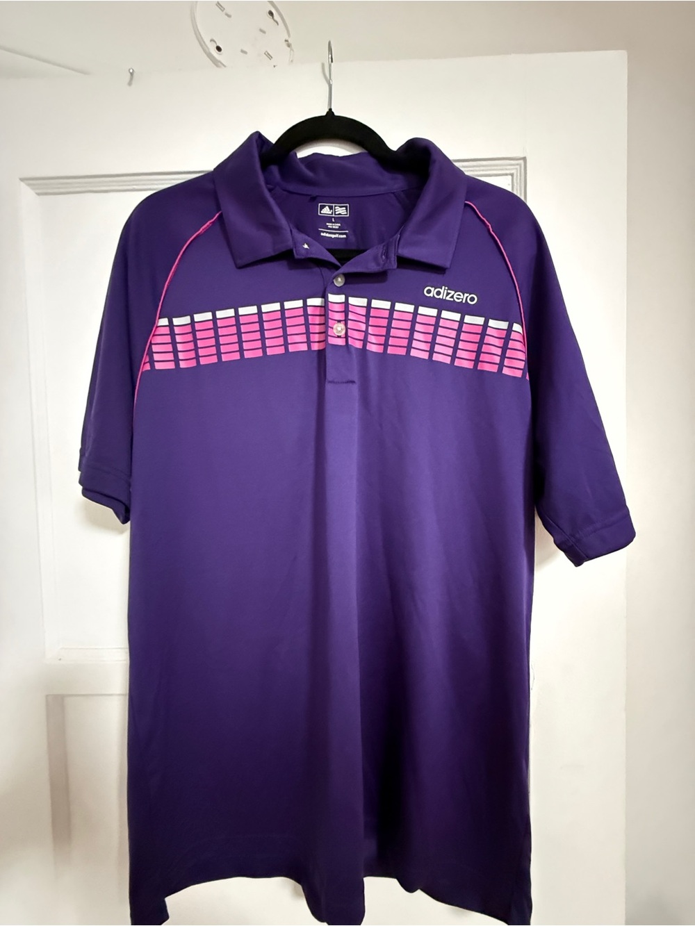 Mens adidas Purple Polo with Pink Stripe Accents Golf Shirt Sz L